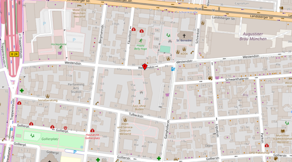 Karte mit Markierung Westendstraße 93